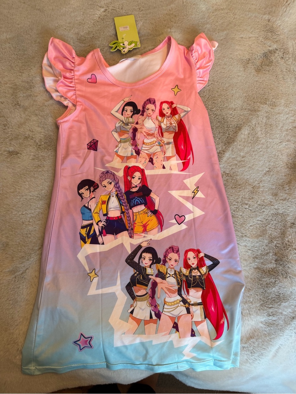 Girls Huntrix Pink to Blue Gradient Sleeveless Dress with Animated Girl Print